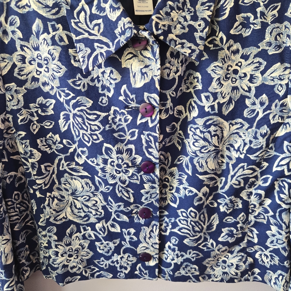 Vintage Pendleton Petite Blue Floral Cropped Blazer Jacket Size 10 Rayon - Picture 3 of 8